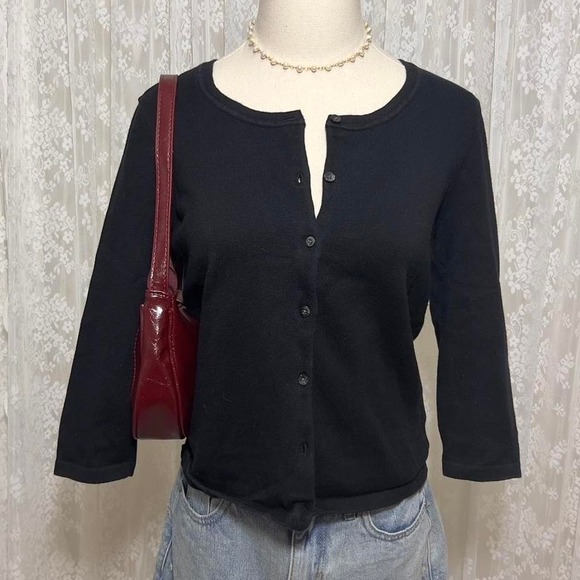 Vintage Lauren Ralph Lauren Black Button Up Cardigan Sweater Size Small Preppy - Picture 1 of 5
